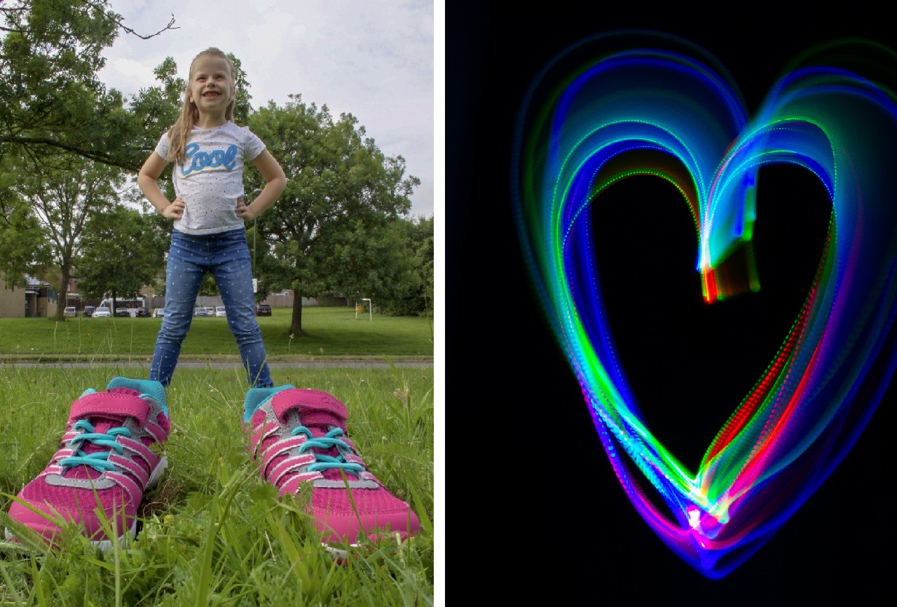 Experiment with forced perspective and light painting