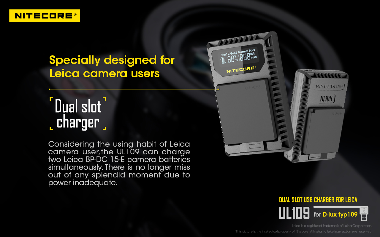 Nitecore USB Travel Charger for Leica BP-DC15-E