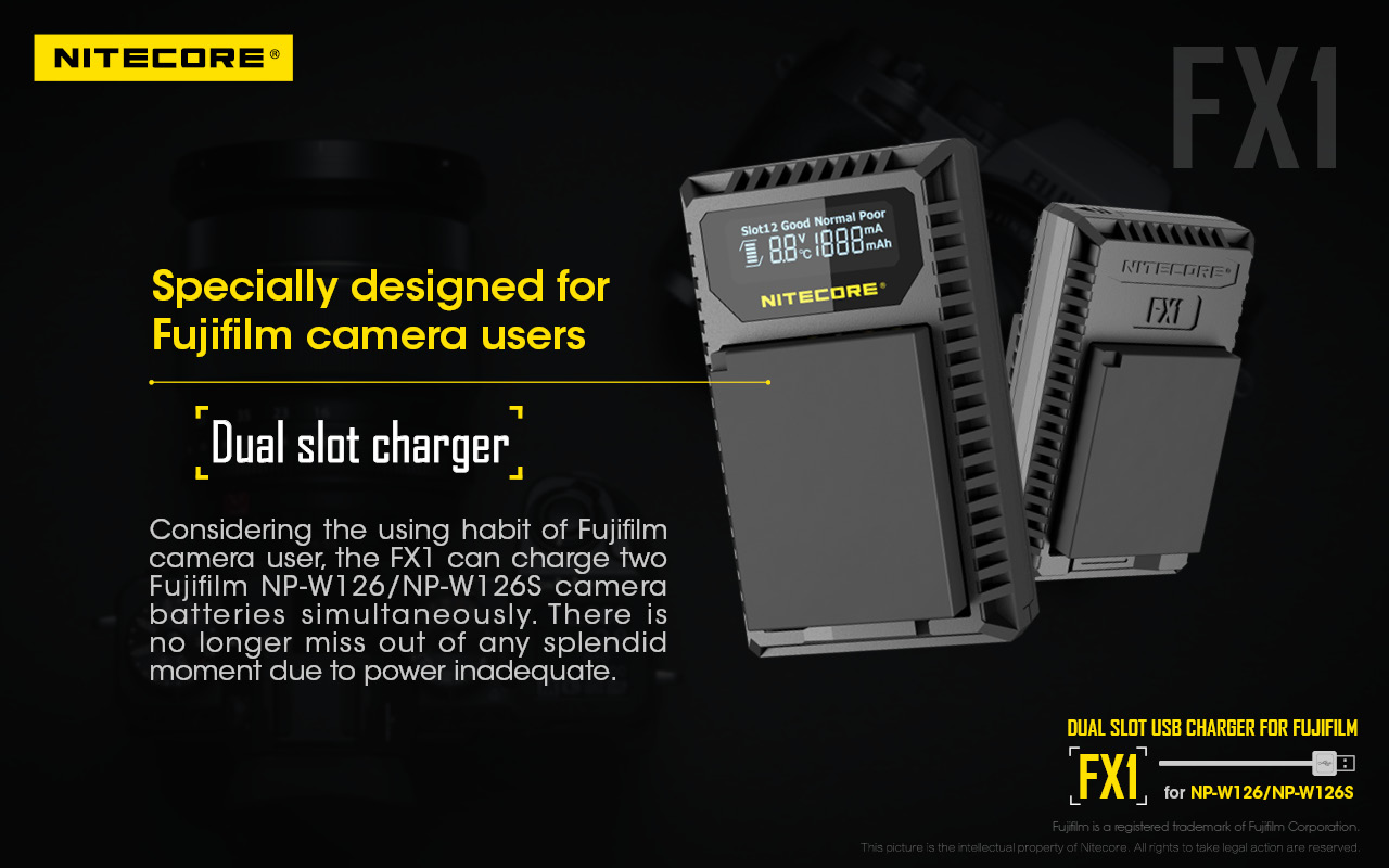 Nitecore USB Travel Charger for Fujifilm NP-W126 and NP-W126S